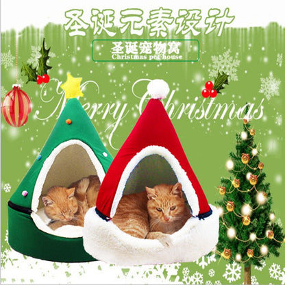 Pet party Christmas supplies winter warm closed Christmas tree dog house removable and washable yurt cat house