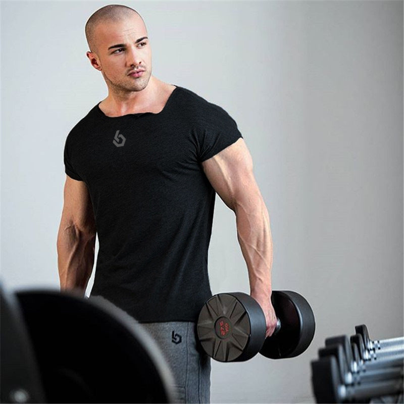 Muscle Fitness Brothers Fitness Clothes Men's Short Sleeve T-shirt Large Size Irregular Collar Sportswear Manufacturers