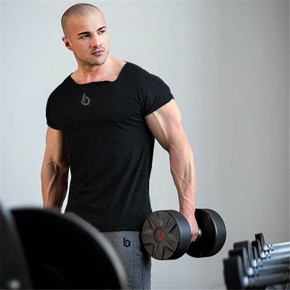 Muscle Fitness Brothers Fitness Clothes Men's Short Sleeve T-shirt Large Size Irregular Collar Sportswear Manufacturers