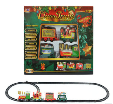 Foreign trade electric Christmas train can hang Christmas tree Electric sound and light Christmas rail car Christmas gift toys