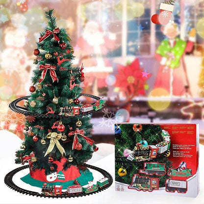 Foreign trade electric Christmas train can hang Christmas tree Electric sound and light Christmas rail car Christmas gift toys