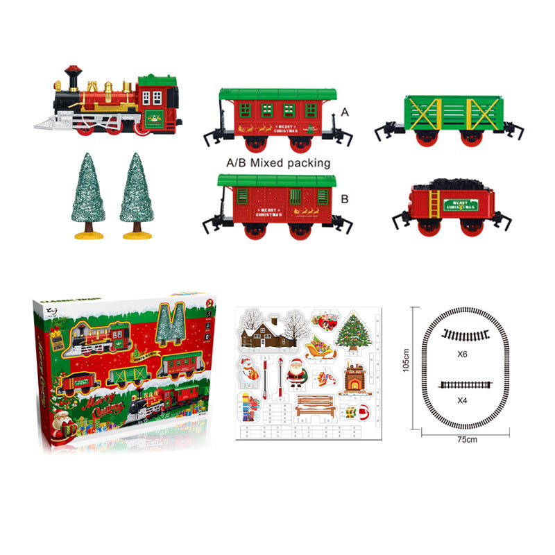 Foreign trade electric Christmas train can hang Christmas tree Electric sound and light Christmas rail car Christmas gift toys