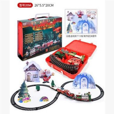 Foreign trade electric Christmas train can hang Christmas tree Electric sound and light Christmas rail car Christmas gift toys