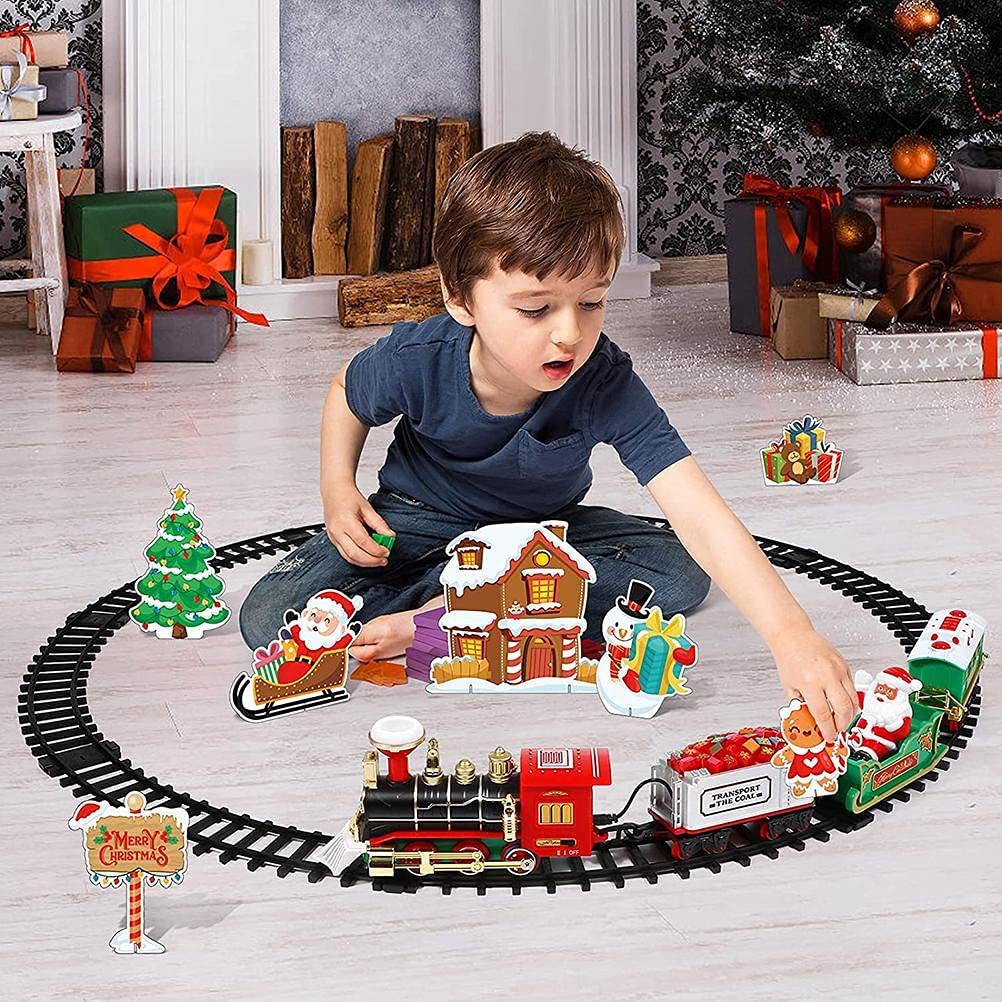 Foreign trade electric Christmas train can hang Christmas tree Electric sound and light Christmas rail car Christmas gift toys